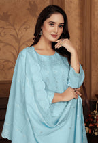 Monjolika Fashion Light Blue Chanderi With Heavy Sequence Embroidery Classic Suit - Distacart