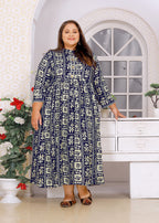 Monjolika Fashion Navy Blue Rayon Plus Size Printed Long Kurti - Distacart