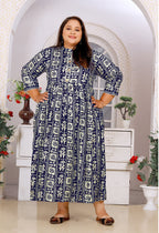 Monjolika Fashion Navy Blue Rayon Plus Size Printed Long Kurti - Distacart