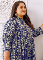 Monjolika Fashion Navy Blue Rayon Plus Size Printed Long Kurti - Distacart