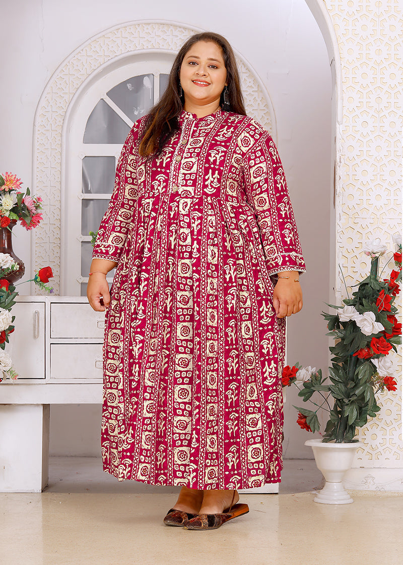 Monjolika Fashion Rani Pink Rayon Plus Size Printed Long Kurti - Distacart