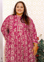 Monjolika Fashion Rani Pink Rayon Plus Size Printed Long Kurti - Distacart