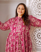 Monjolika Fashion Rani Pink Rayon Plus Size Printed Long Kurti - Distacart