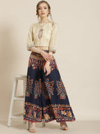 Juniper Women Indigo Cotton Printed Flared Palazzo - Distacart