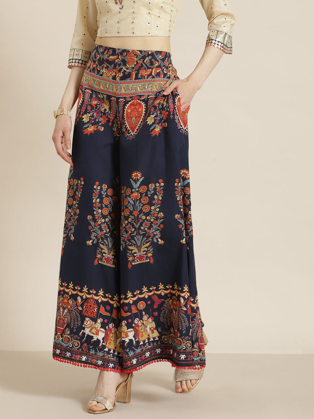 Juniper Women Indigo Cotton Printed Flared Palazzo - Distacart