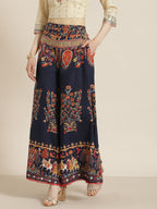Juniper Women Indigo Cotton Printed Flared Palazzo - Distacart