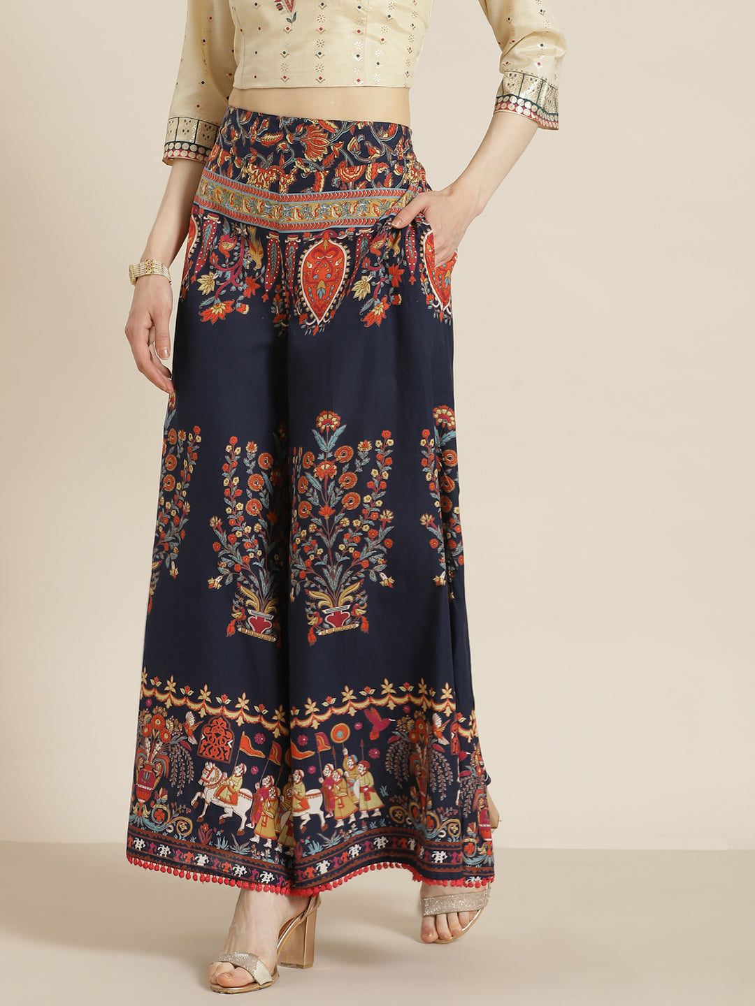 Juniper Women Indigo Cotton Printed Flared Palazzo - Distacart