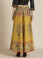 Juniper Women Mustard Cotton Printed Flared Palazzo - Distacart