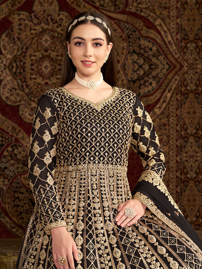 Monjolika Fashion Black Color Embroidered Santoon Net Salwar Suit - Distacart