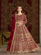 Monjolika Fashion Maroon Color Embroidered Santoon Net Salwar Suit - Distacart