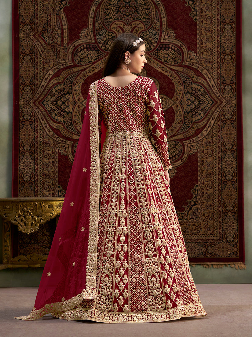 Monjolika Fashion Maroon Color Embroidered Santoon Net Salwar Suit - Distacart