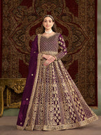 Monjolika Fashion Purple Color Embroidered Santoon Net Salwar Suit - Distacart