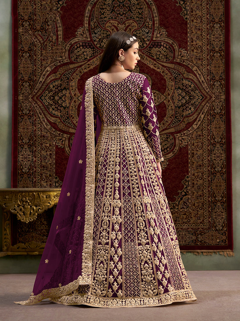 Monjolika Fashion Purple Color Embroidered Santoon Net Salwar Suit - Distacart