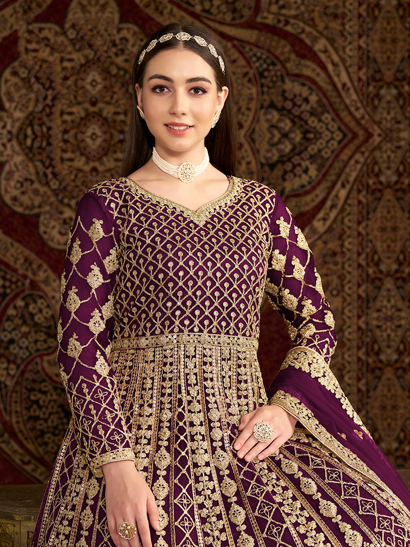 Monjolika Fashion Purple Color Embroidered Santoon Net Salwar Suit - Distacart