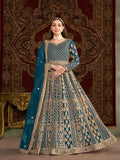 Monjolika Fashion Teal Color Embroidered Santoon Net Salwar Suit - Distacart