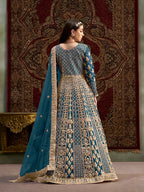 Monjolika Fashion Teal Color Embroidered Santoon Net Salwar Suit - Distacart