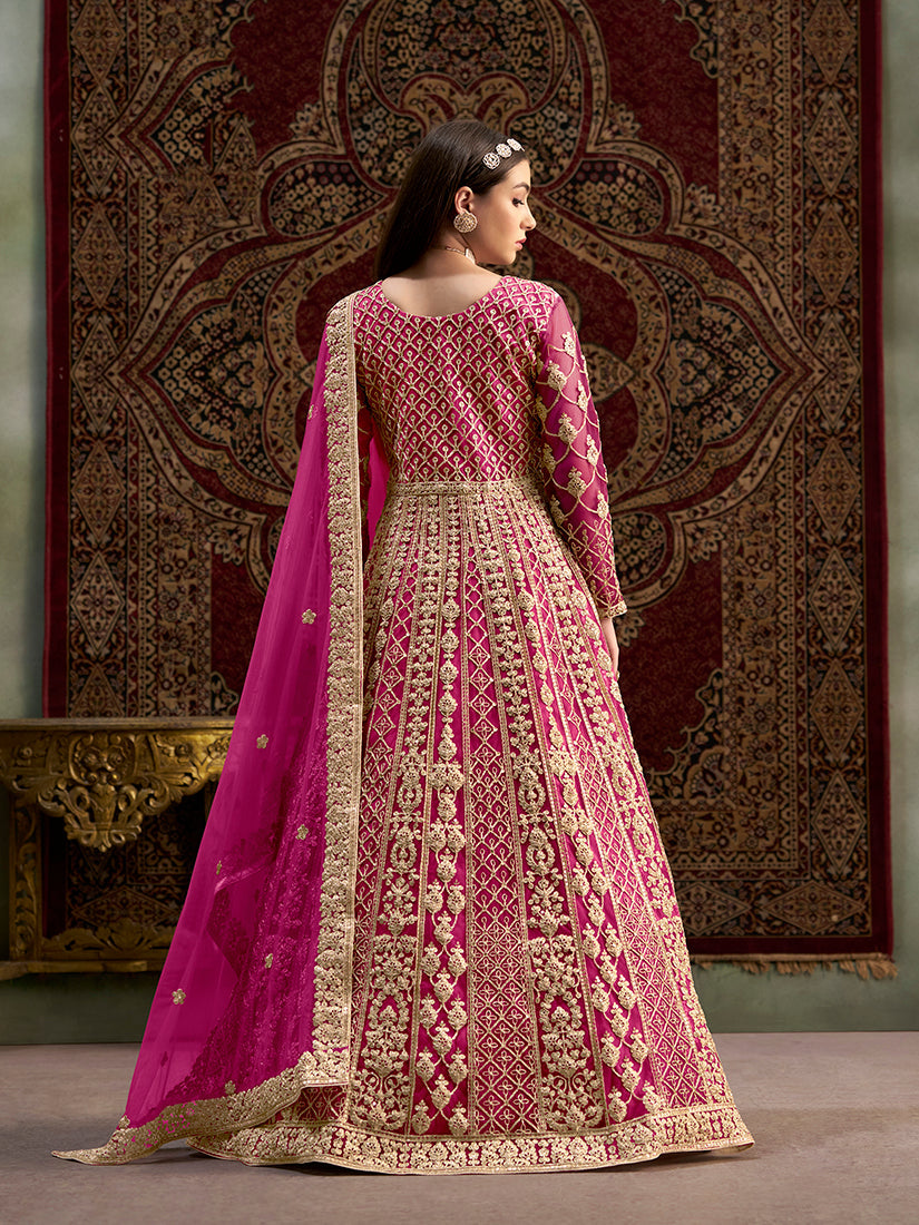 Monjolika Fashion Rani-Pink Color Embroidered Santoon Net Salwar Suit - Distacart