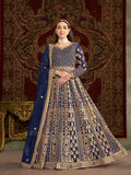 Monjolika Fashion Navy-Blue Color Embroidered Santoon Net Salwar Suit - Distacart