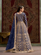 Monjolika Fashion Navy-Blue Color Embroidered Santoon Net Salwar Suit - Distacart