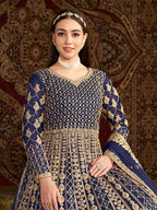 Monjolika Fashion Navy-Blue Color Embroidered Santoon Net Salwar Suit - Distacart