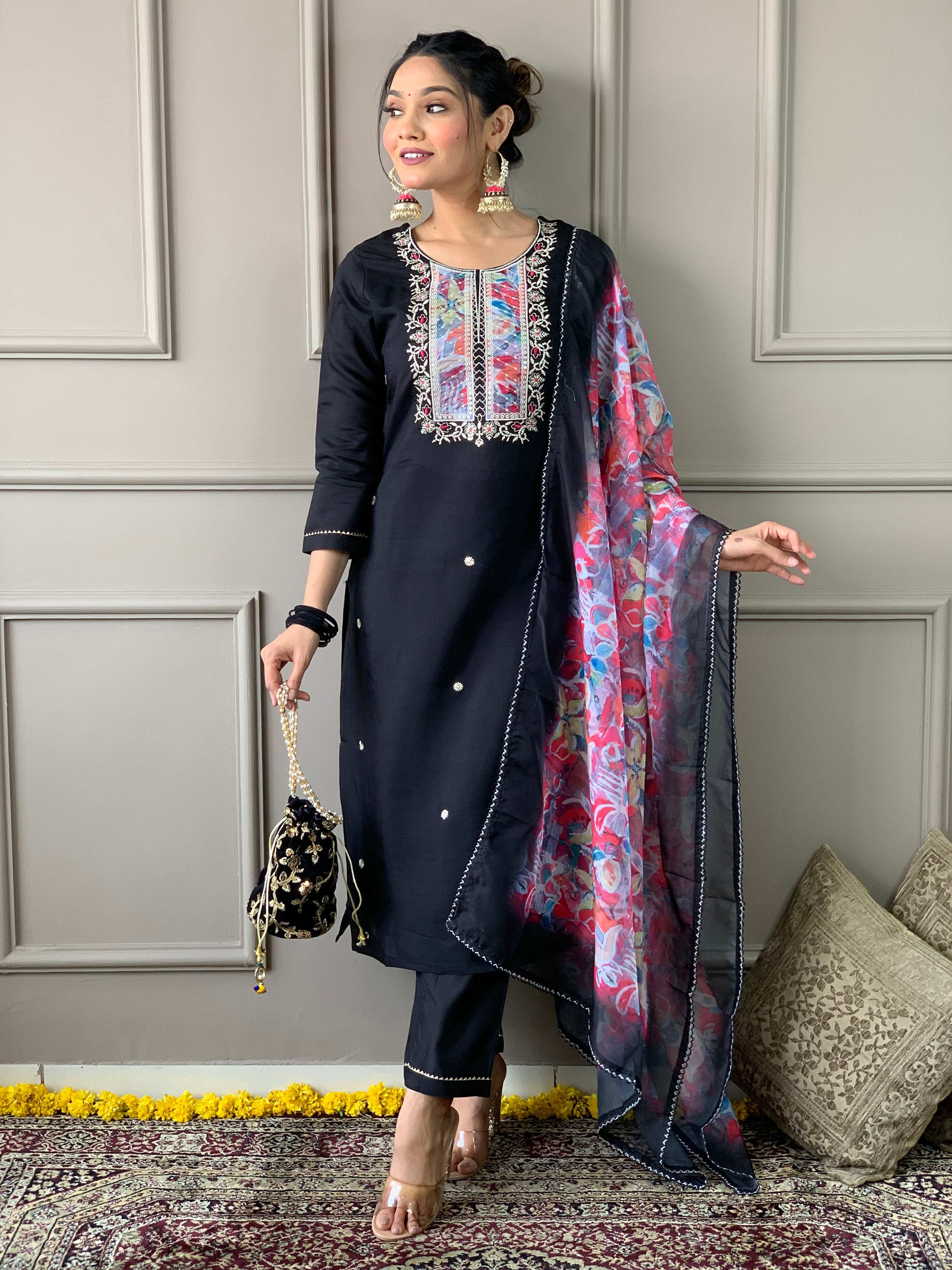 The52 Viscose Fabric work Straight cut Kurta, Pant and Dupatta Set - Distacart