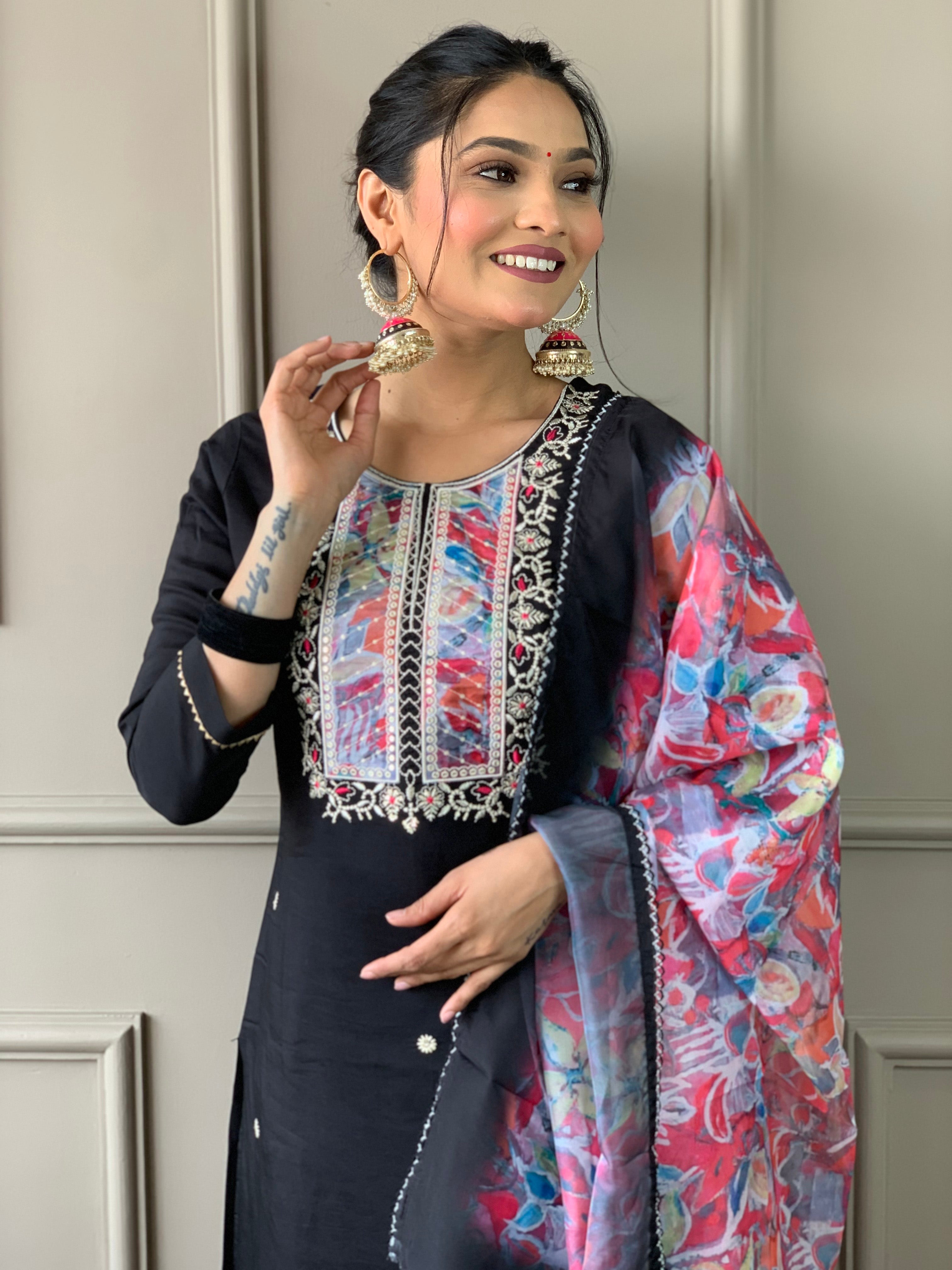 The52 Viscose Fabric work Straight cut Kurta, Pant and Dupatta Set - Distacart