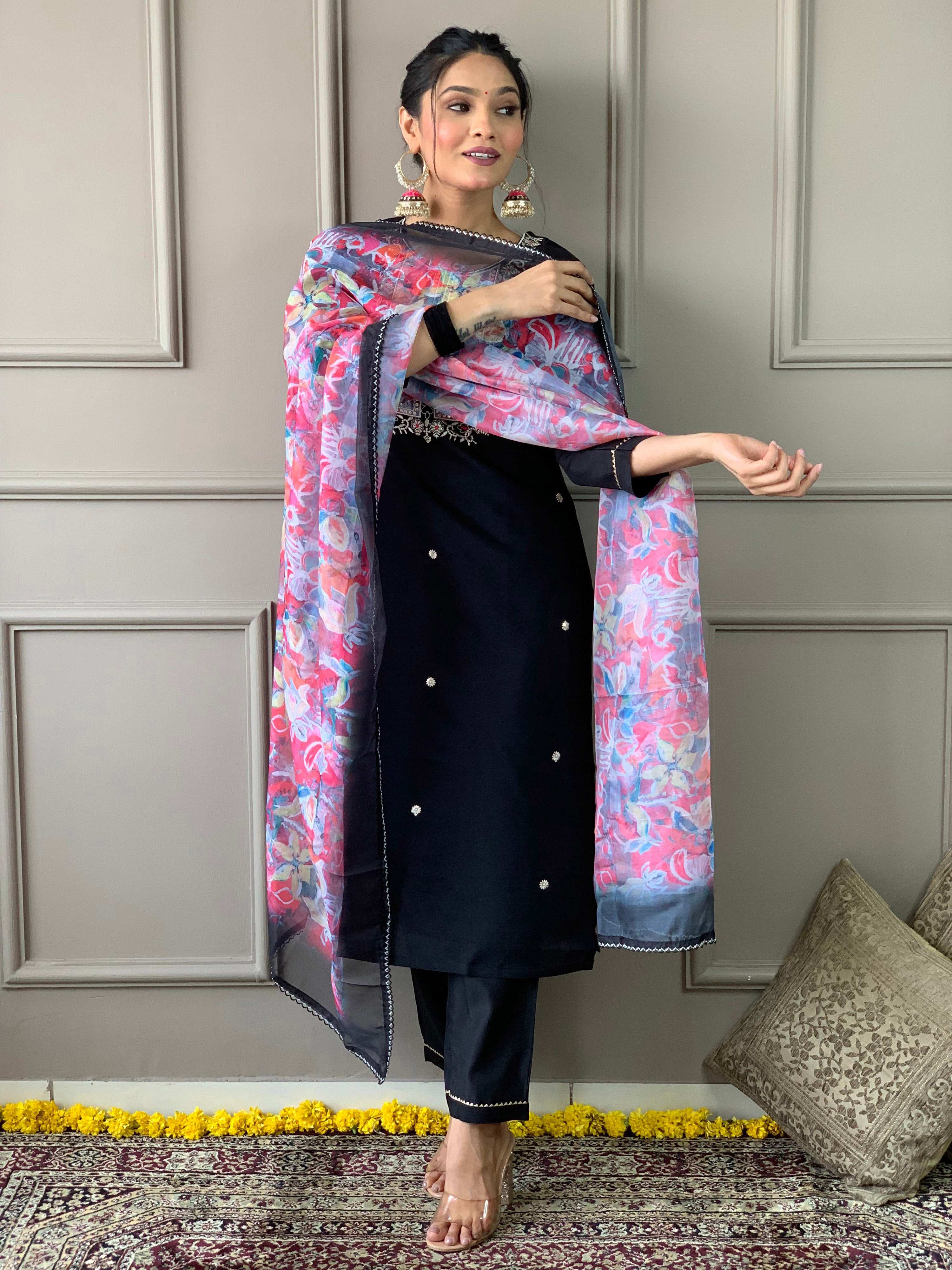 The52 Viscose Fabric work Straight cut Kurta, Pant and Dupatta Set - Distacart