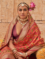 Monjolika Fashion Viscose Silk Red Printed Classic Saree