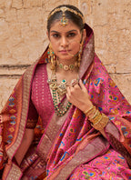 Monjolika Fashion Viscose Silk Pink Printed Classic Saree