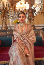 Monjolika Fashion Cream And Light Brown Tussar Silk Digital Print Zari Border Contemporary Saree