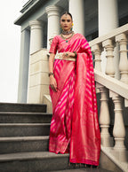Monjolika Fashion Viscose Silk Rani Pink Weaving Jaal Designer Saree