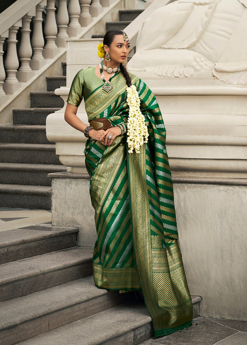 Monjolika Fashion Viscose Silk Dark Green Weaving Jaal Designer Saree