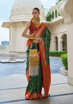 Monjolika Fashion Banarasi Silk Weaving Dark Green Trendy Saree