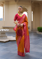 Monjolika Fashion Banarasi Silk Weaving Orange Trendy Saree