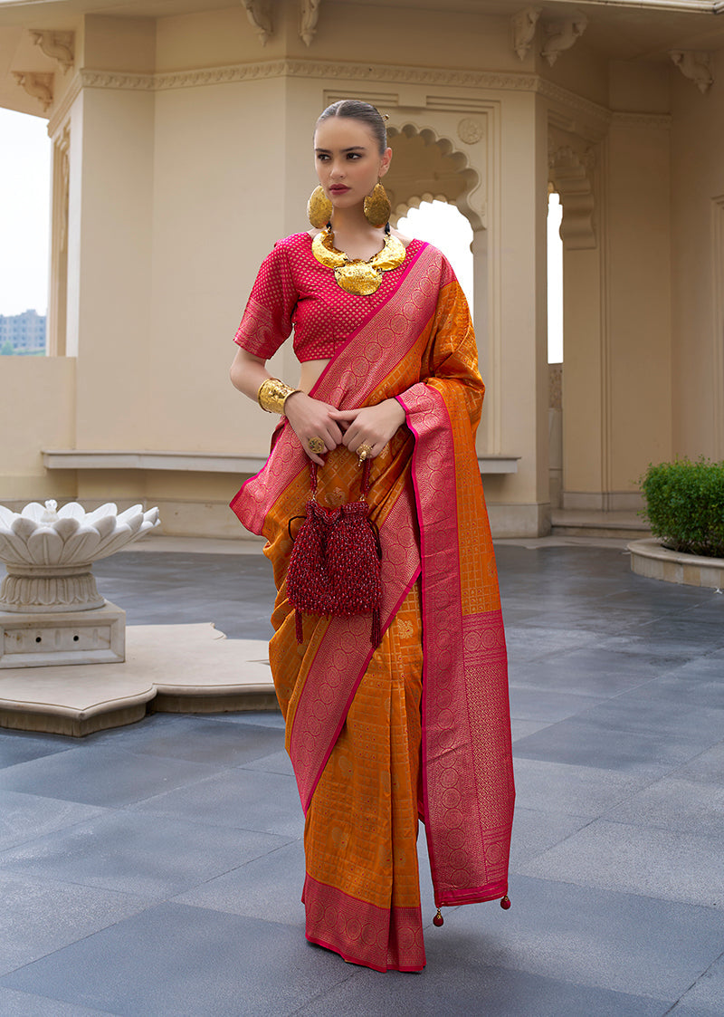 Monjolika Fashion Banarasi Silk Weaving Orange Trendy Saree