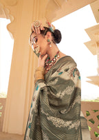 Monjolika Fashion Silk Foil Print Dark Green Contemporary Saree - Distacart