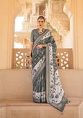 Monjolika Fashion Silk Foil Print Grey Contemporary Saree - Distacart