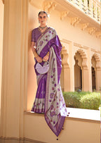 Monjolika Fashion Silk Foil Print Purple Contemporary Saree - Distacart