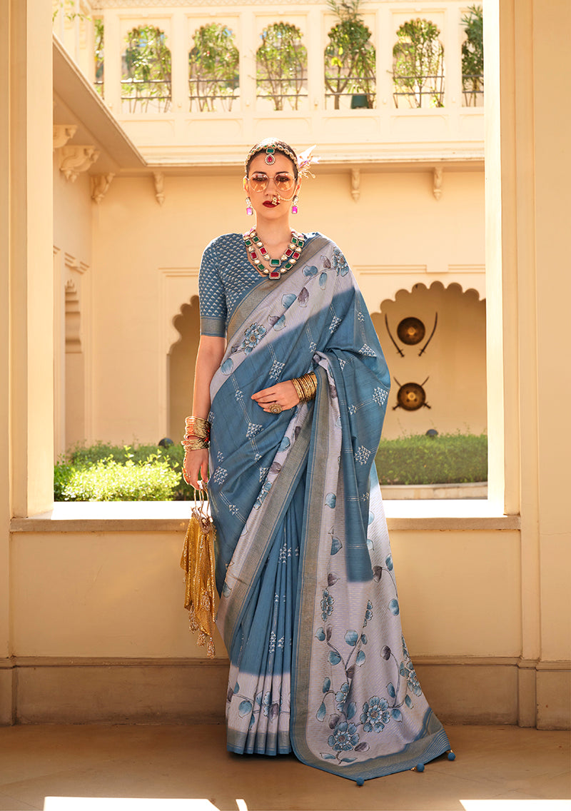Monjolika Fashion Silk Foil Print Morpeach Contemporary Saree - Distacart
