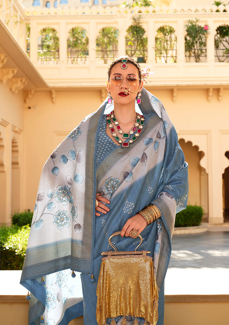 Monjolika Fashion Silk Foil Print Morpeach Contemporary Saree - Distacart
