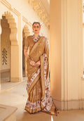 Monjolika Fashion Silk Foil Print Brown Contemporary Saree - Distacart