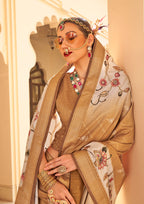 Monjolika Fashion Silk Foil Print Brown Contemporary Saree - Distacart