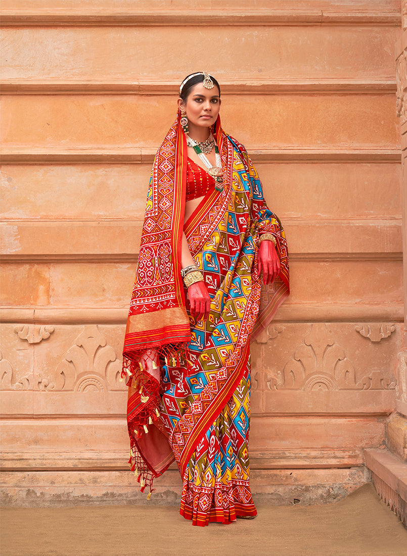 Monjolika Fashion Multi Colour Patola Print Silk Ceremonial Trendy Saree - Distacart
