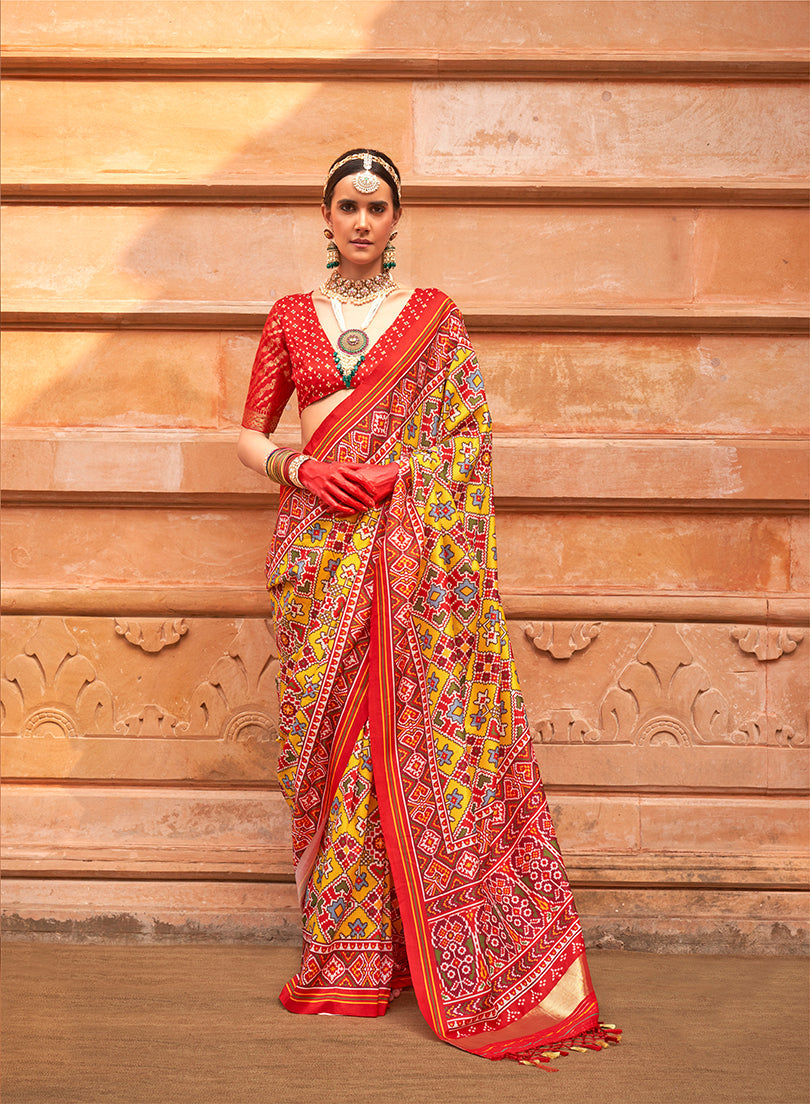 Monjolika Fashion Multi Colour Patola Print Silk Ceremonial Trendy Saree - Distacart