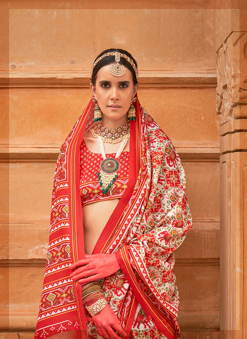 Monjolika Fashion Off White Patola Print Silk Ceremonial Trendy Saree - Distacart