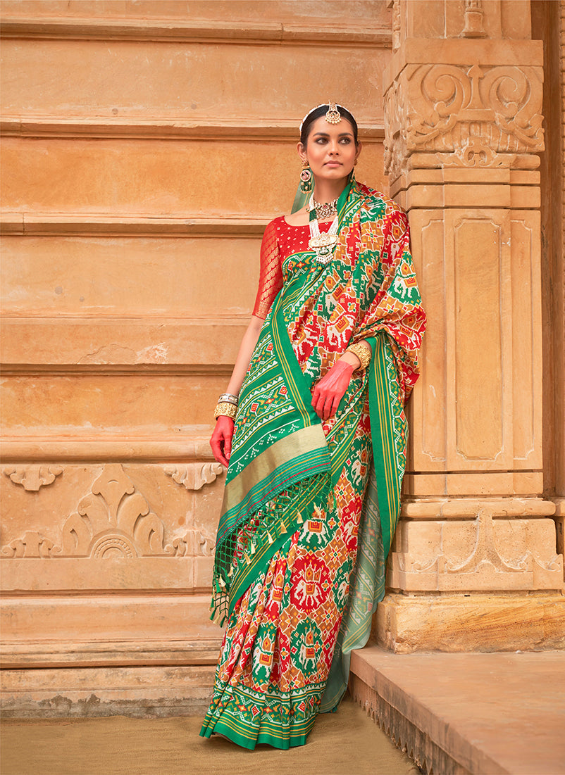 Monjolika Fashion Multi Colour Patola Print Silk Ceremonial Trendy Saree - Distacart