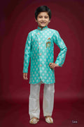 Raivat Ethnic Kids Banarasi Jacquard Woven Work Semi Indo Western Set Sky Blue Colour