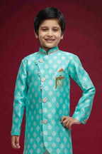 Raivat Ethnic Kids Banarasi Jacquard Woven Work Semi Indo Western Set Sky Blue Colour