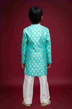 Raivat Ethnic Kids Banarasi Jacquard Woven Work Semi Indo Western Set Sky Blue Colour