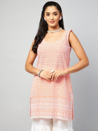 InWeave Women's Peach Sweetheart Neckline Kurta